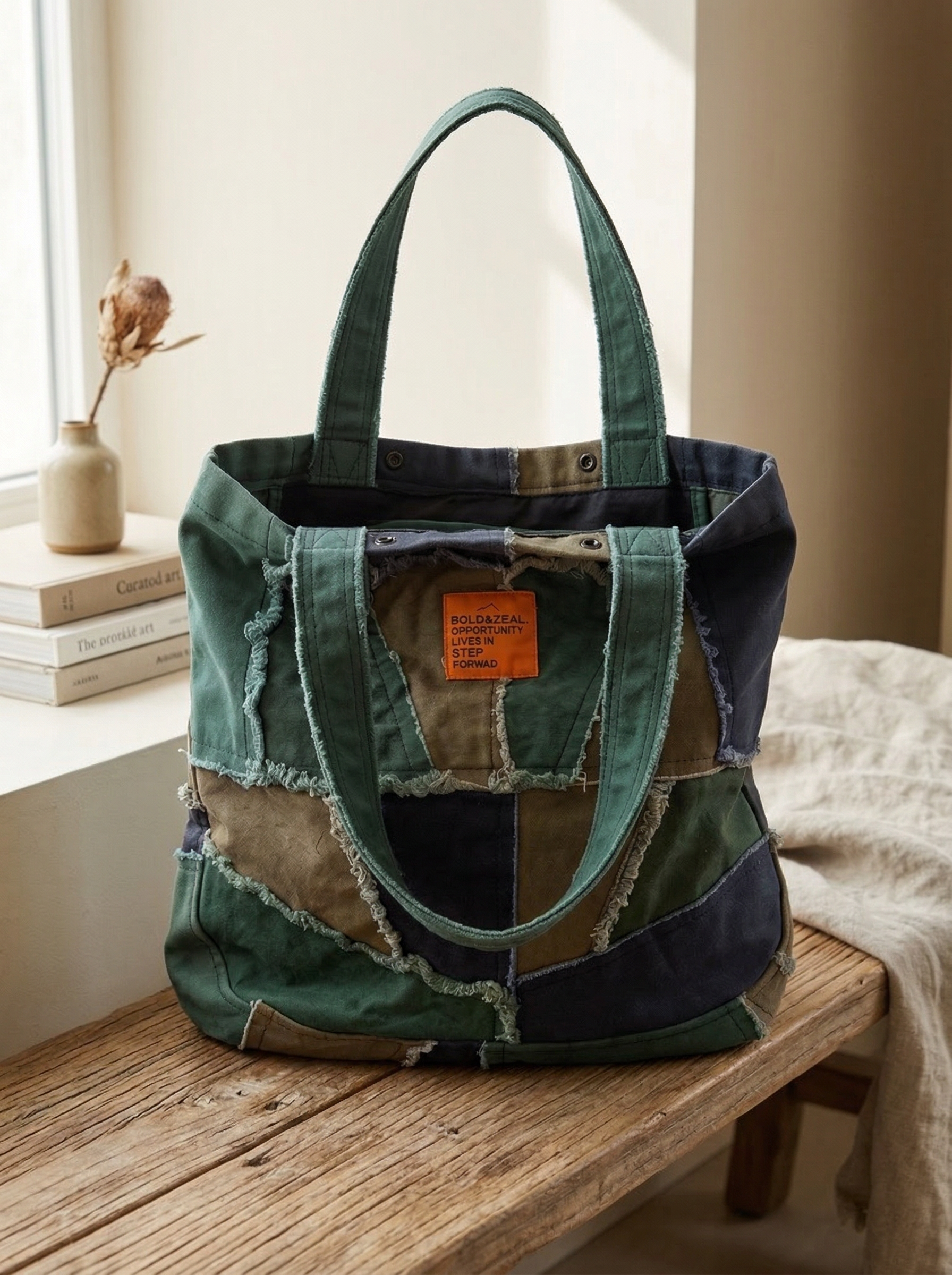 tote bags on a brick wall