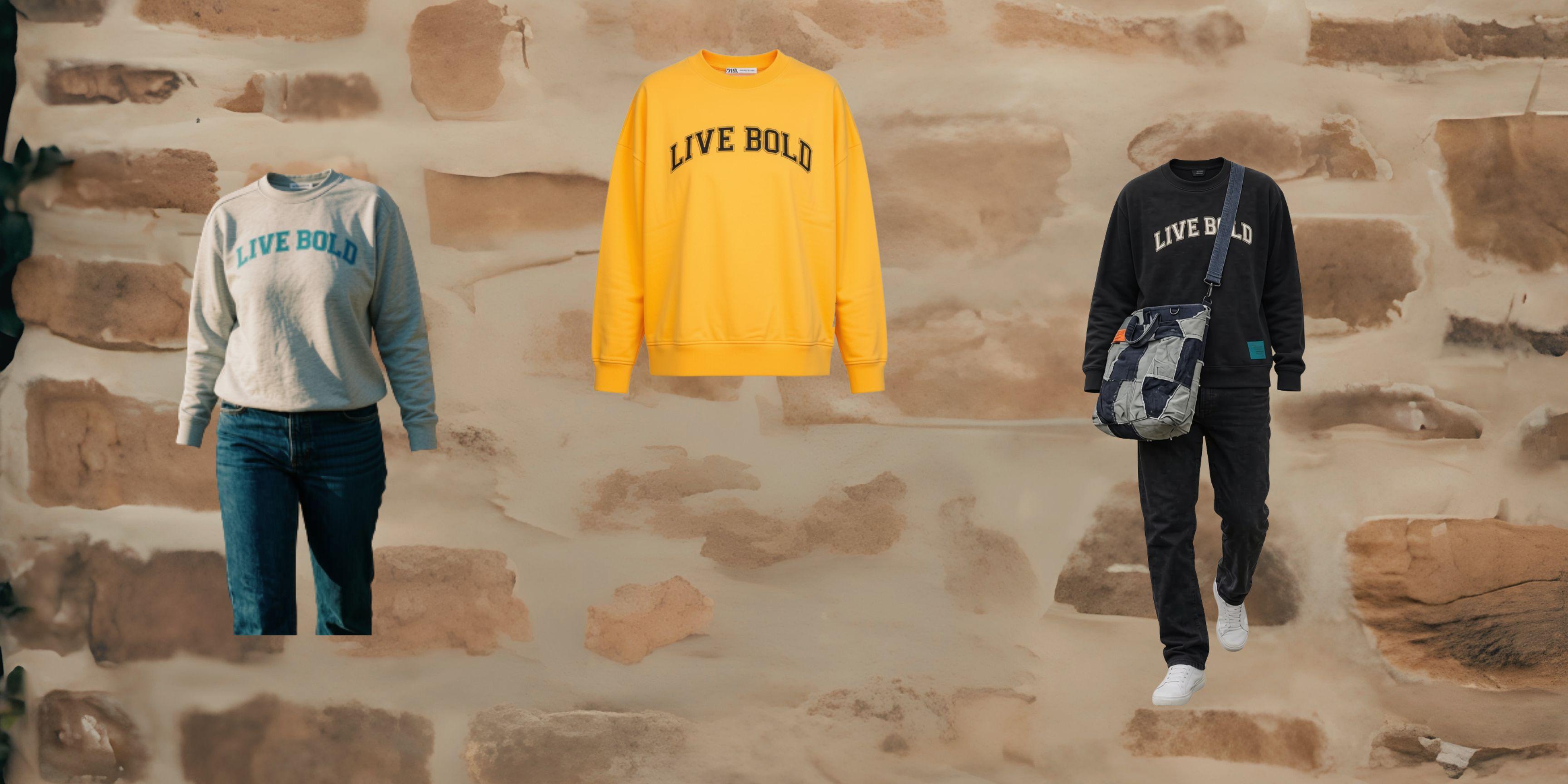 various sweatshirts on background